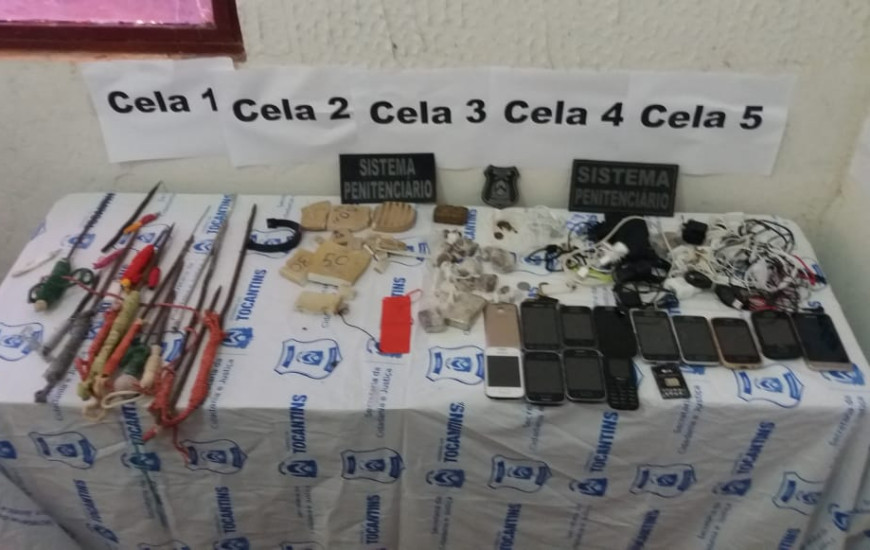 Materiais apreendidos durante revista em celas na CPP de Porto nesta quinta