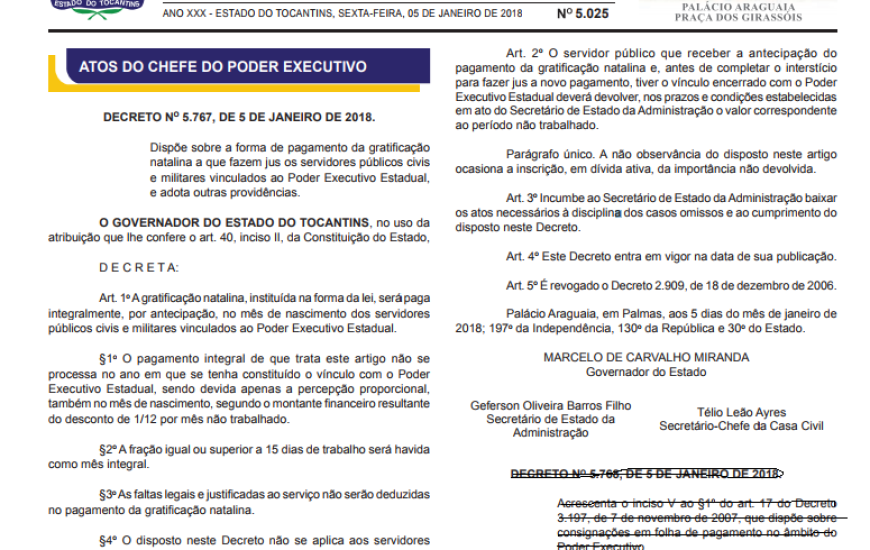 Estado institui pagamento do 13º via Decreto publicado no DOE