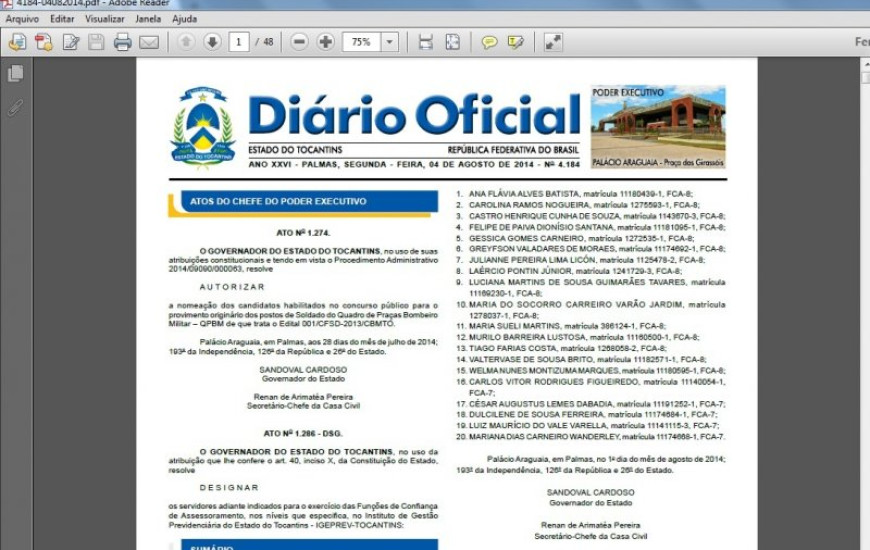 Diário Oficial do Estado do Tocantins