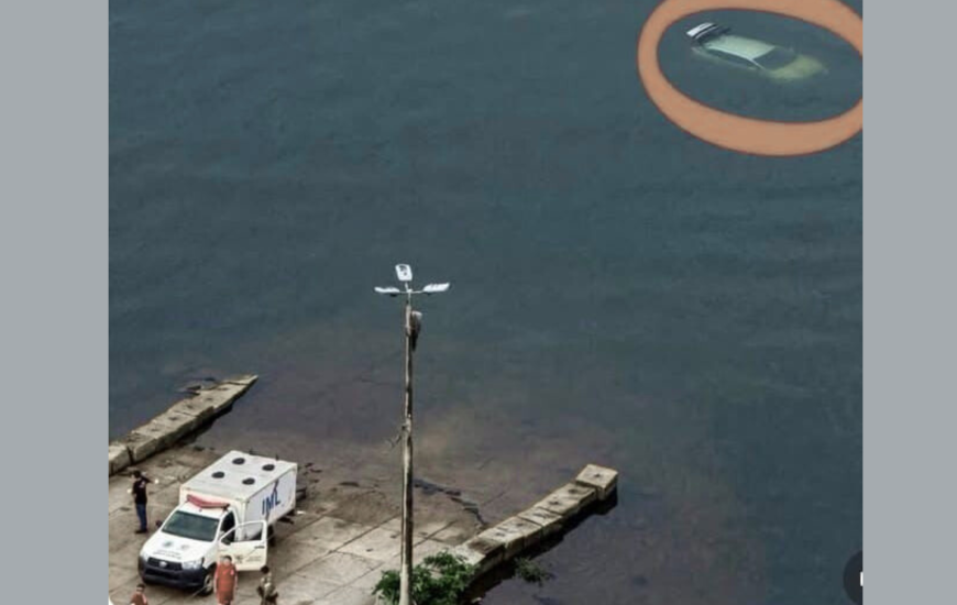 Veiculo (no alto, à direita) foi encontrado submerso no Pier do Lago de Palmas