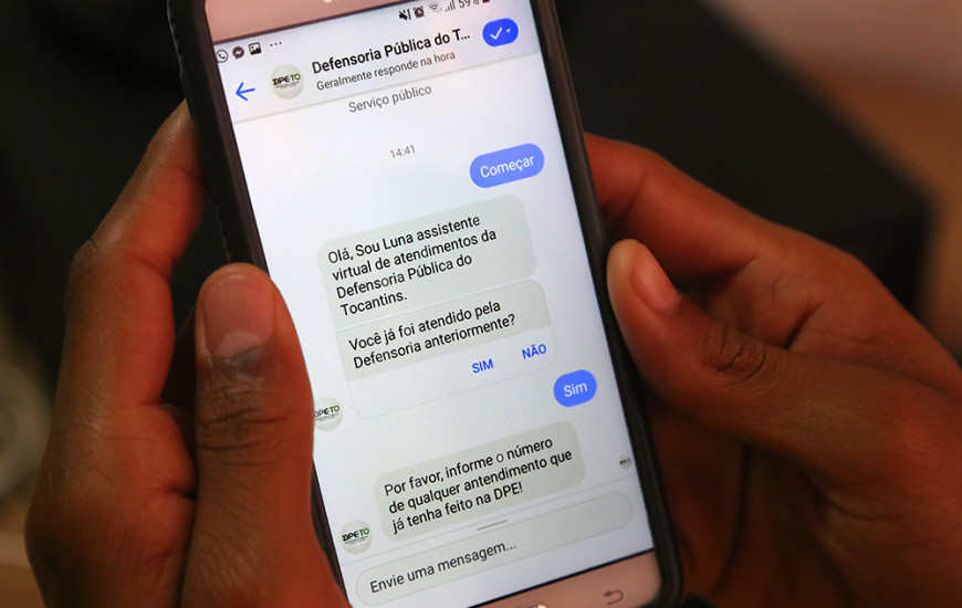 Luna é um chatbot que vai facilitar o contato da pessoa assistida com a DPE