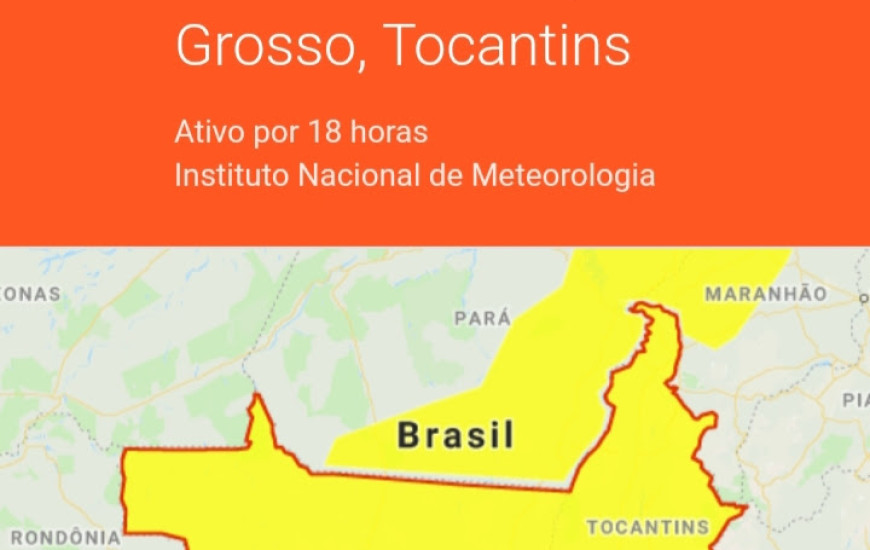 Alerta é para as próximas 24 horas