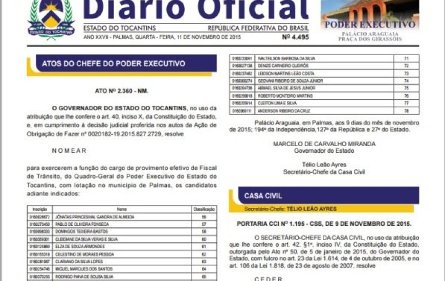 Diário oficial desta 4ª traz nomeações