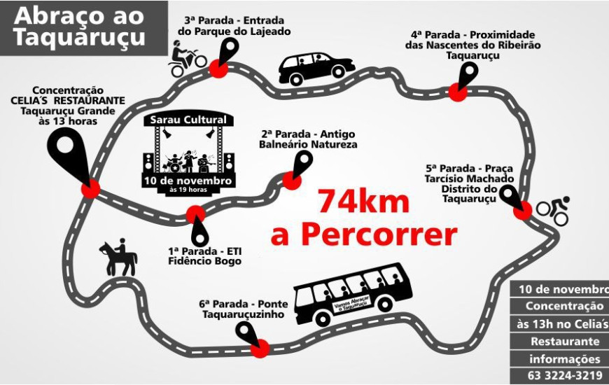 Percurso do Abraço ao Taquaruçu no próximo sábado
