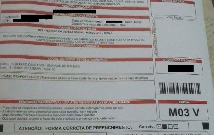 Cartão resposta fotografado