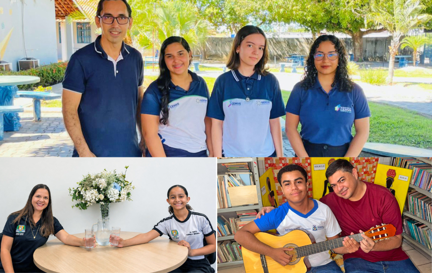 Verônica e Cibelle; Gabriela e Micayron foram alunos premiados no certame