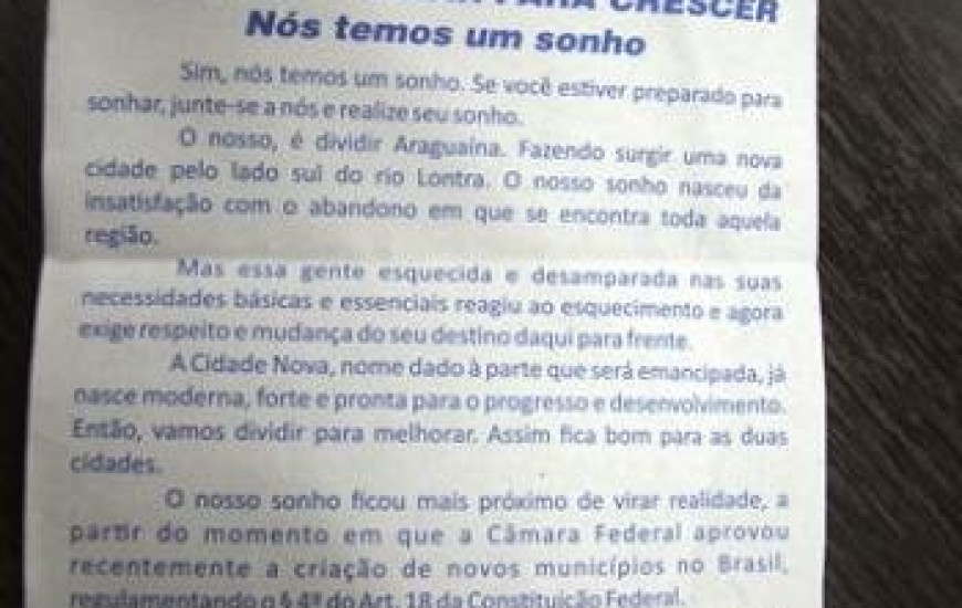 Panfleto distribuído pelo movimento