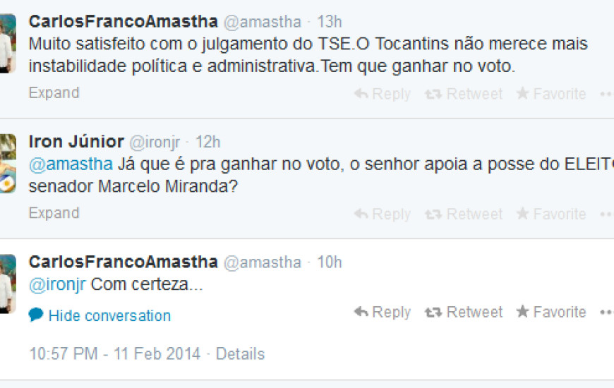 Prefeito de Palmas Carlos Amastha no Twitter