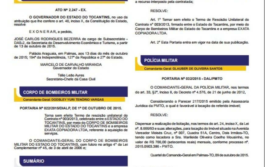 Publicação da exoneração no DOE