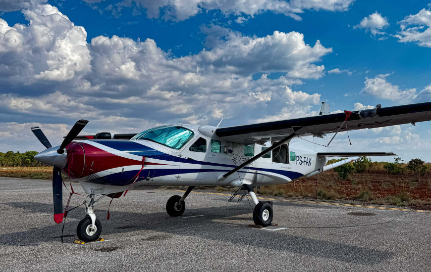 Aeronave equipada no aeroporto de Porto Nacional, onde foi montada a base de voo