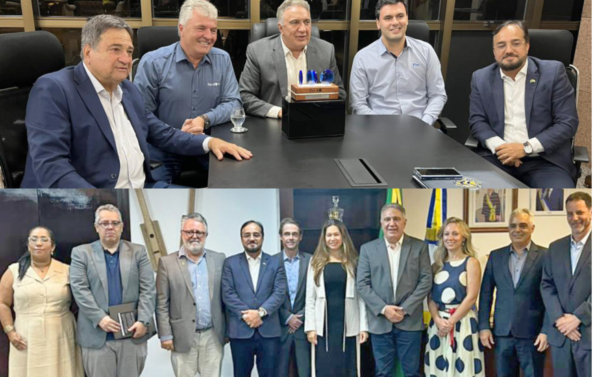 Na foto acima, reunião com a Frísia; abaixo, com o Grupo OceanPact