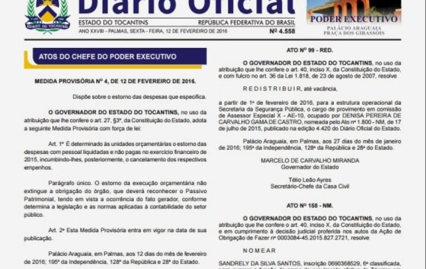 Publicação da medida provisória no DOE