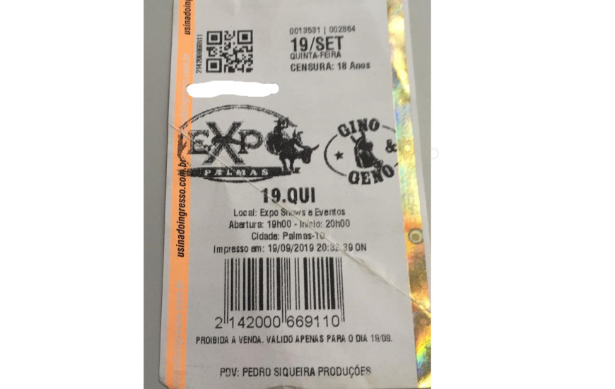 Ingresso do evento para o dia 19/9