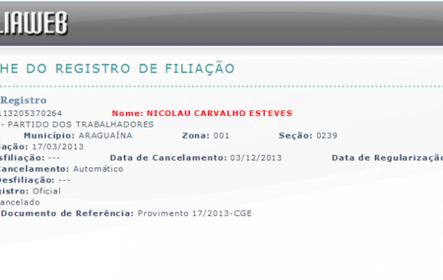 Nicolau Esteves não consta filiado no PT